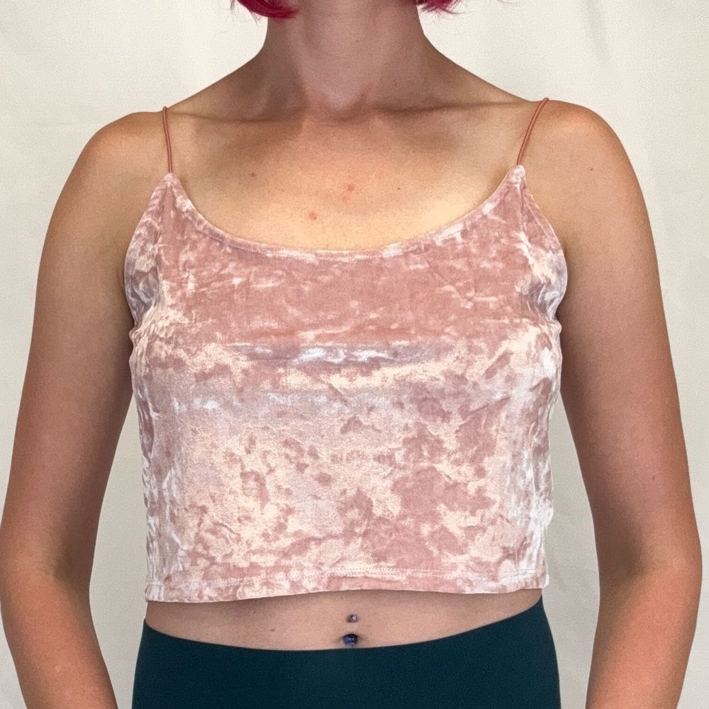 Women's Divided by H&M Crushed Velvet Crop Tank L Pink Velour Top